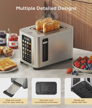 Patbrela Slimme Broodrooster met Broodrek - 2 Slices, Touchscreen & 6 Broodsoorten