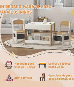 Kindertafel met 2 Stoelen en Whiteboard/Krijtbord - Inclusief Opbergruimte