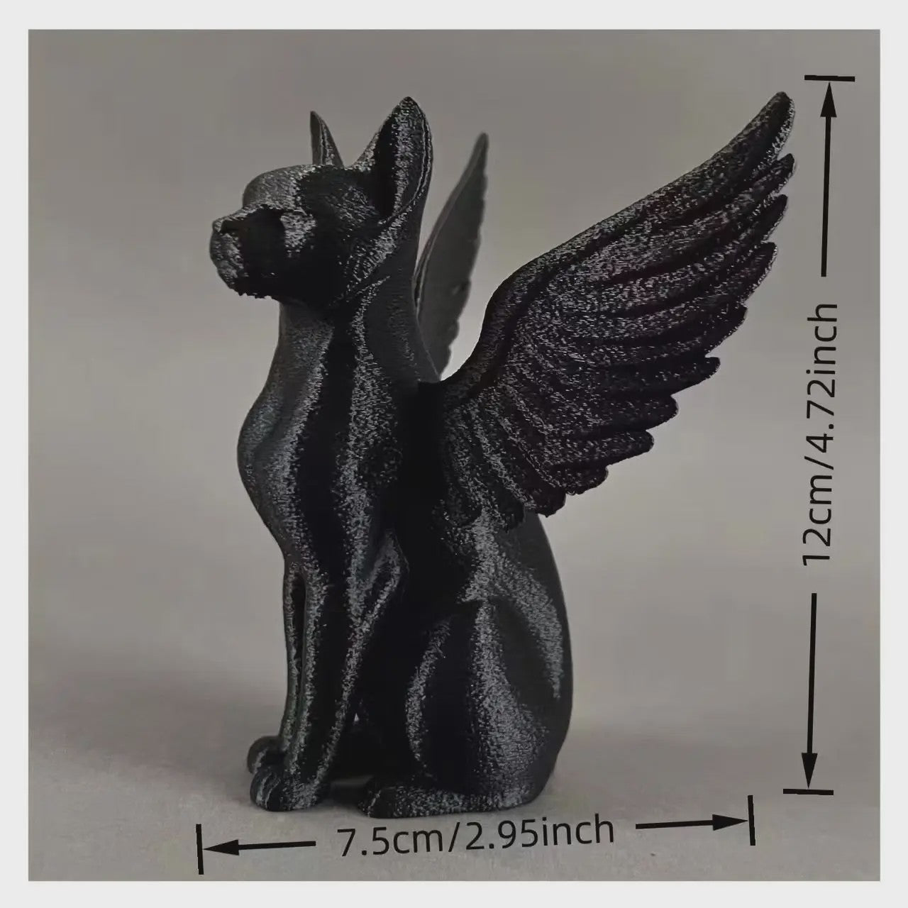 Set van 5 Unieke 3D Geprinte Zwarte Beeldjes: Weerwolf, Paard, Kat, Griffioen & Vleermuis