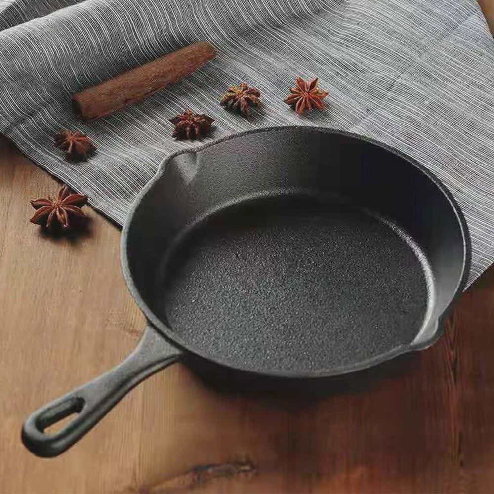 3-delige Gietijzeren Pannenset - Non-Stick Koekenpan met Giet tuit en Grill Handvat