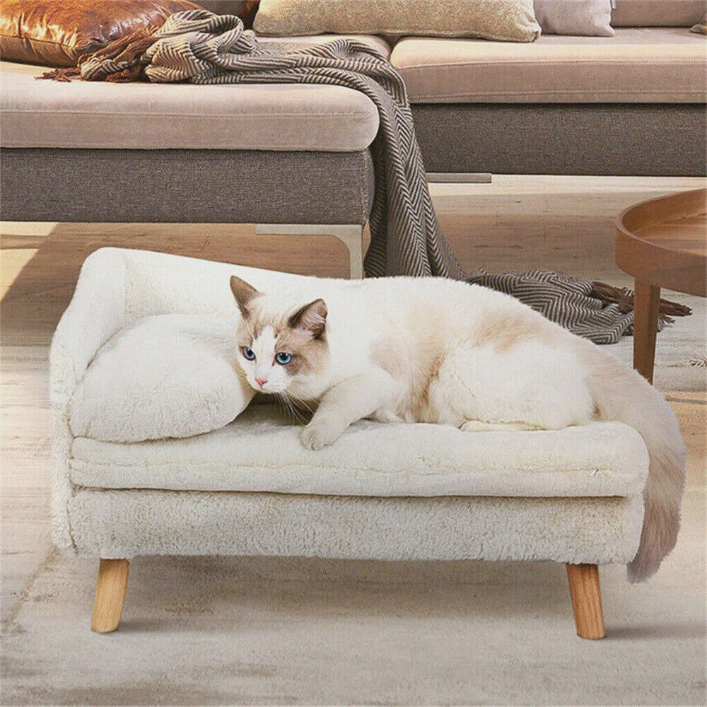 Luxe Verhoogd Hondensofa Bed met Rugleuning & Pluche Kussen - Stijlvolle Lounger voor Kleine/Middelgrote Honden & Katten
