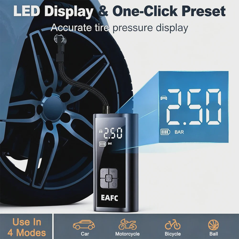 Draagbare Draadloze Bandenpomp 150PSI met Digitale Meter & LED Zaklamp