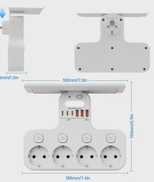 Multifunctionele Stekkerdoos met Telefoonhouder, 4 Stopcontacten en 6 USB-poorten