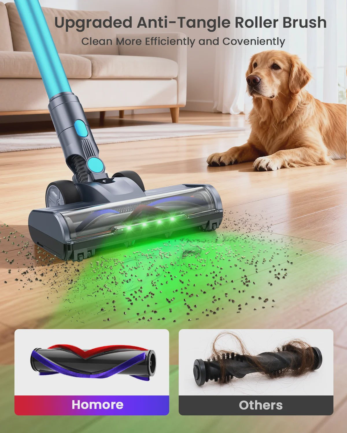 Homore NH007 Krachtige Snoerloze Steelstofzuiger - 650W, 75KPA, LED Verlichting & Zelfstandig Staand