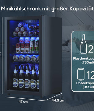 90L Drankenkoelkast met Dubbel Glas, LED Verlichting en 128 Blikjes Capaciteit - Energieklasse C