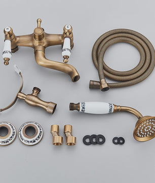 Retro Douchekraan Set met Baduitloop - Antiek Messing & Zwart Brons