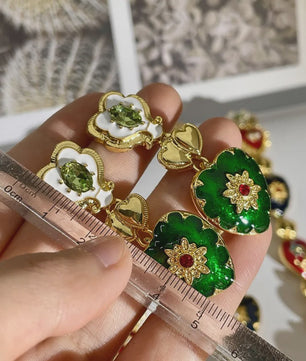 Retro Kleurrijke Hart & Bloem Ketting & Oorbellen Set - Paleis Stijl