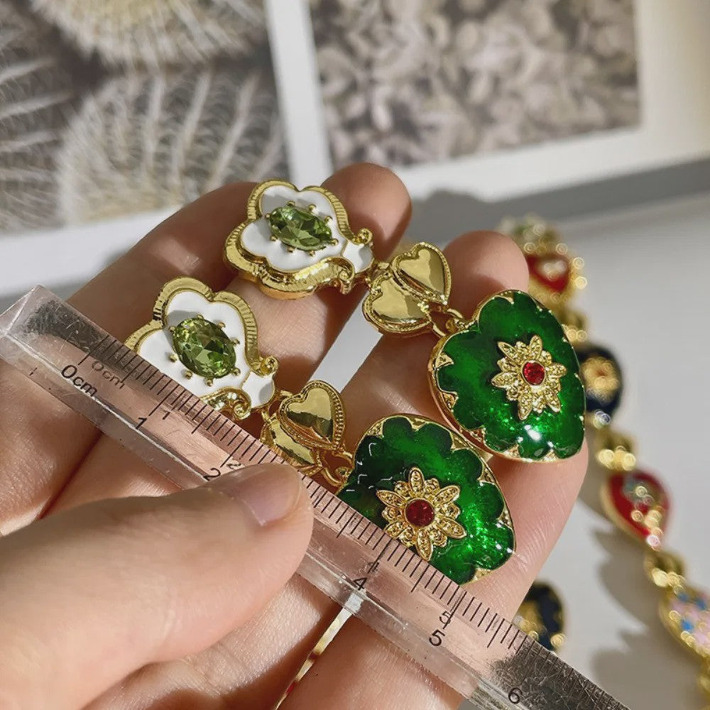 Retro Kleurrijke Hart & Bloem Ketting & Oorbellen Set - Paleis Stijl