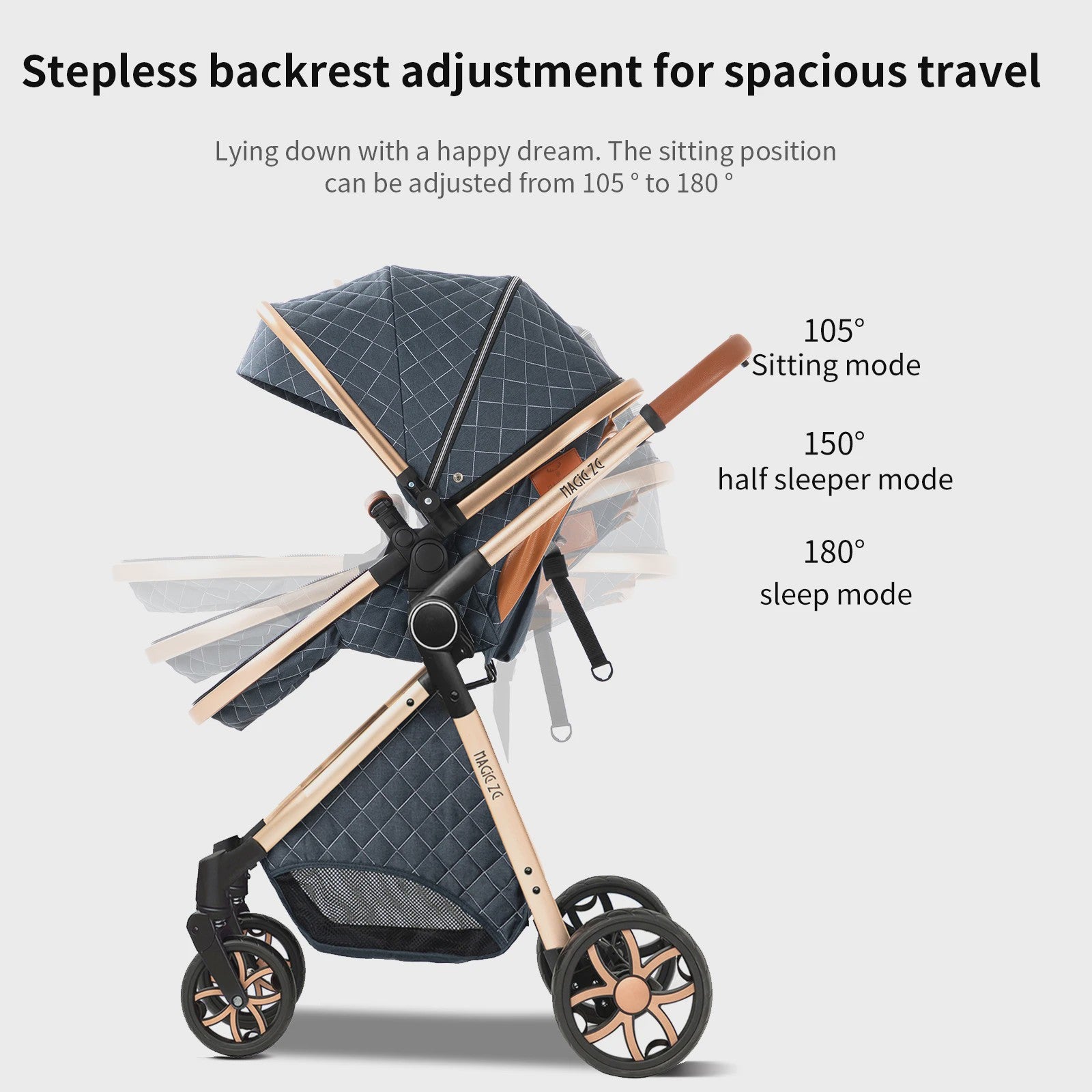 Magic ZC Premium 3-in-1 Baby Reiswieg & Kinderwagen Set - Luxe Beige, Compact, Inclusief Autostoel & Draagmand, Geschikt Vanaf Geboorte