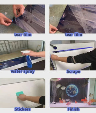 3D Aquarium Achtergrond Poster - Onderwater Grot Landschap Decor