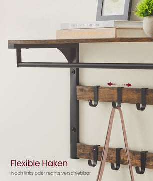 VASAGLE Wandkapstok met Plank en 10 Verstelbare Haken - Industrieel Design