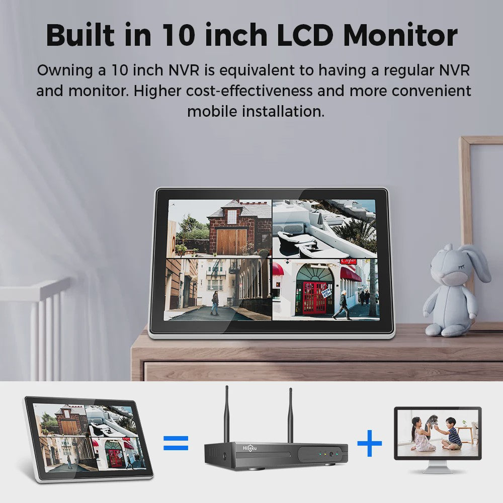 Hiseeu Draadloze Beveiligingscamera Kit met 10.1" Monitor - 3/5MP Outdoor IP Camera Systeem