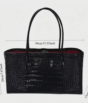 Luxe Vintage Croco Print Tote Bag - Ruime PU Lederen Schoudertas voor Dames