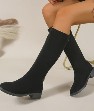 Winter Round Toe Sexy and Comfortable Suede Low Heeled Boots, Fashionable New Style, Elegant Fashion Show Knight Boots for Women