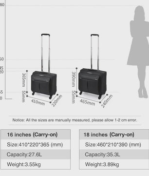 Zakelijke Handbagage Koffer met Spinner Wielen - 16/18 Inch Reisbagage