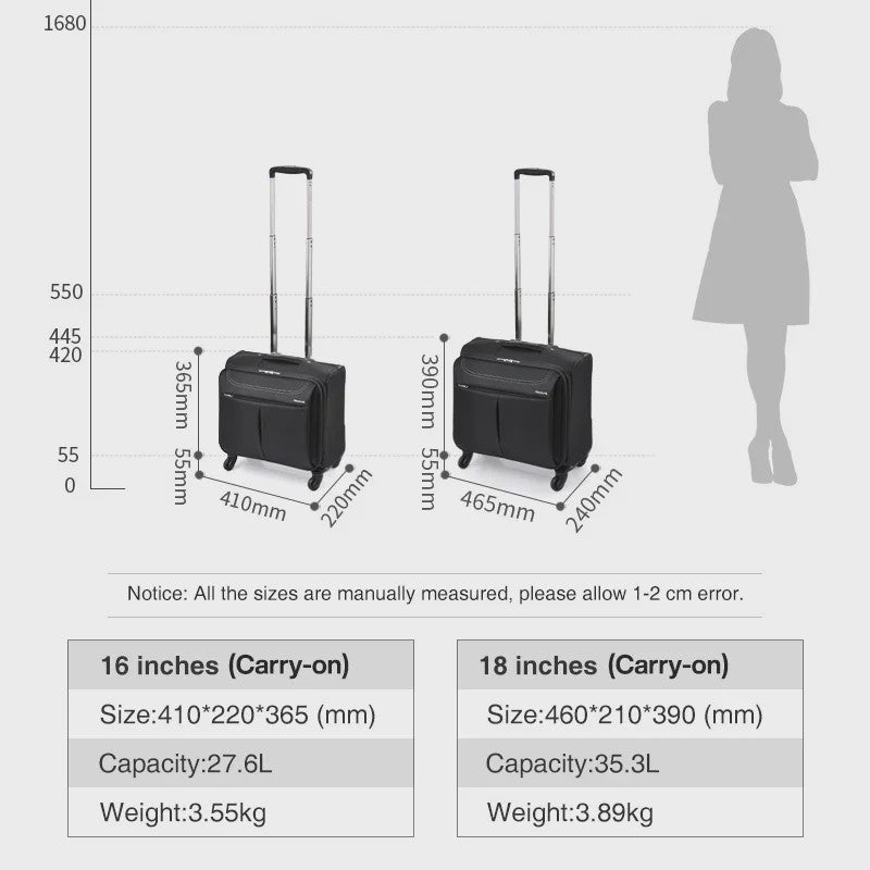 Zakelijke Handbagage Koffer met Spinner Wielen - 16/18 Inch Reisbagage