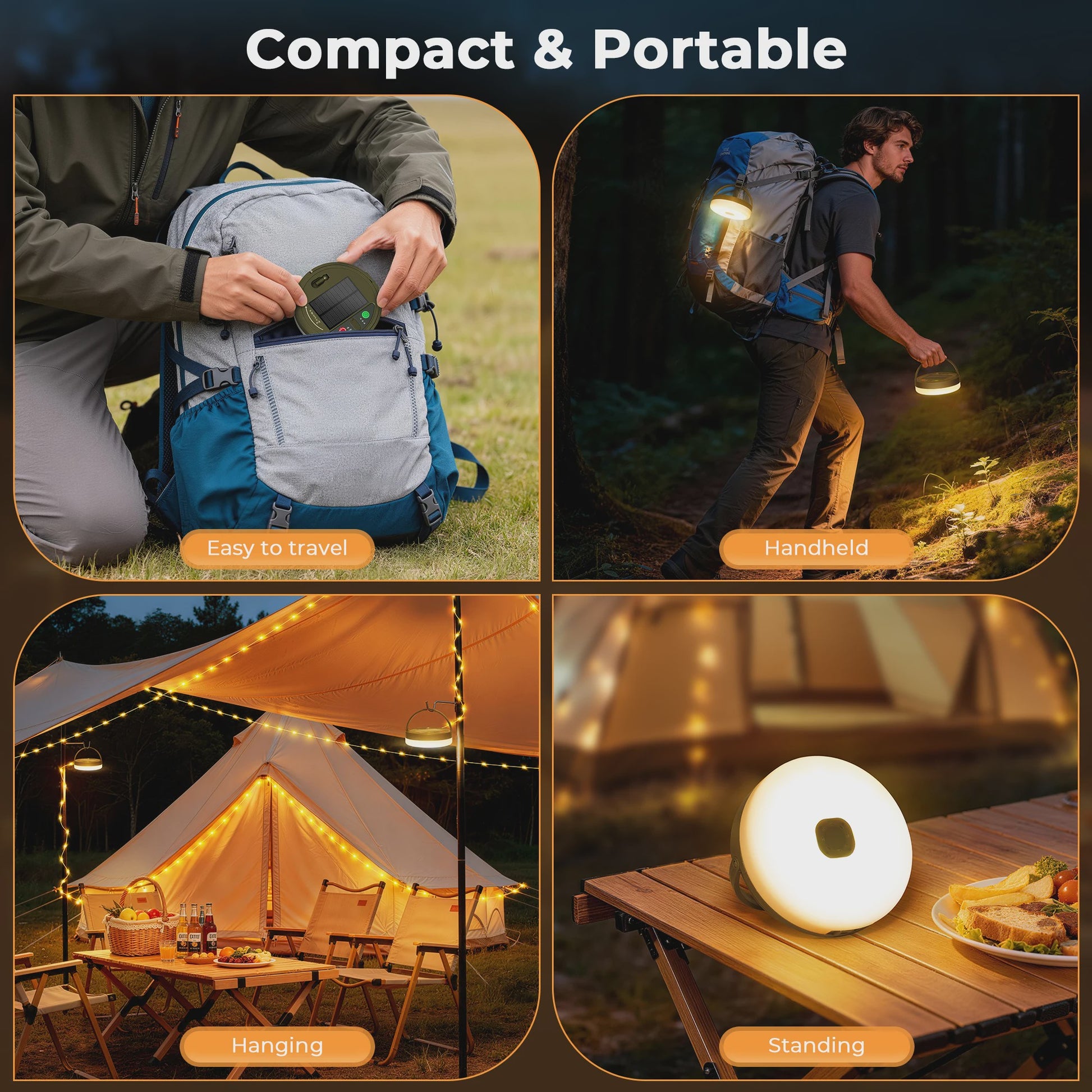 Draagbare LED Campinglamp met 13 Modi - Oplaadbaar & Zonne-energie voor Buitenfeesten en Tuindecoratie