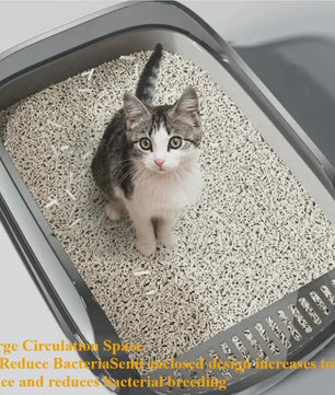Semi-Gesloten Kattenbak met Hoge Randen - Spatwaterdicht en Ruim Toilet voor Kittens