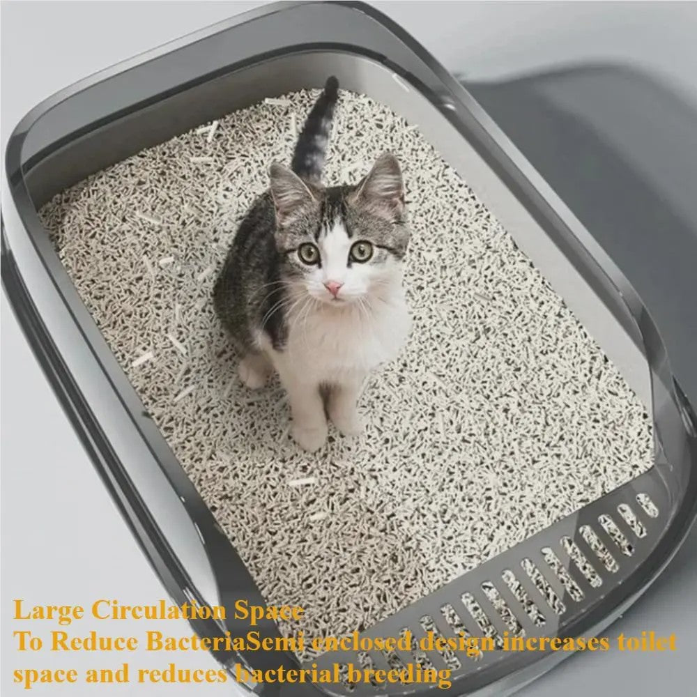 Semi-Gesloten Kattenbak met Hoge Randen - Spatwaterdicht en Ruim Toilet voor Kittens