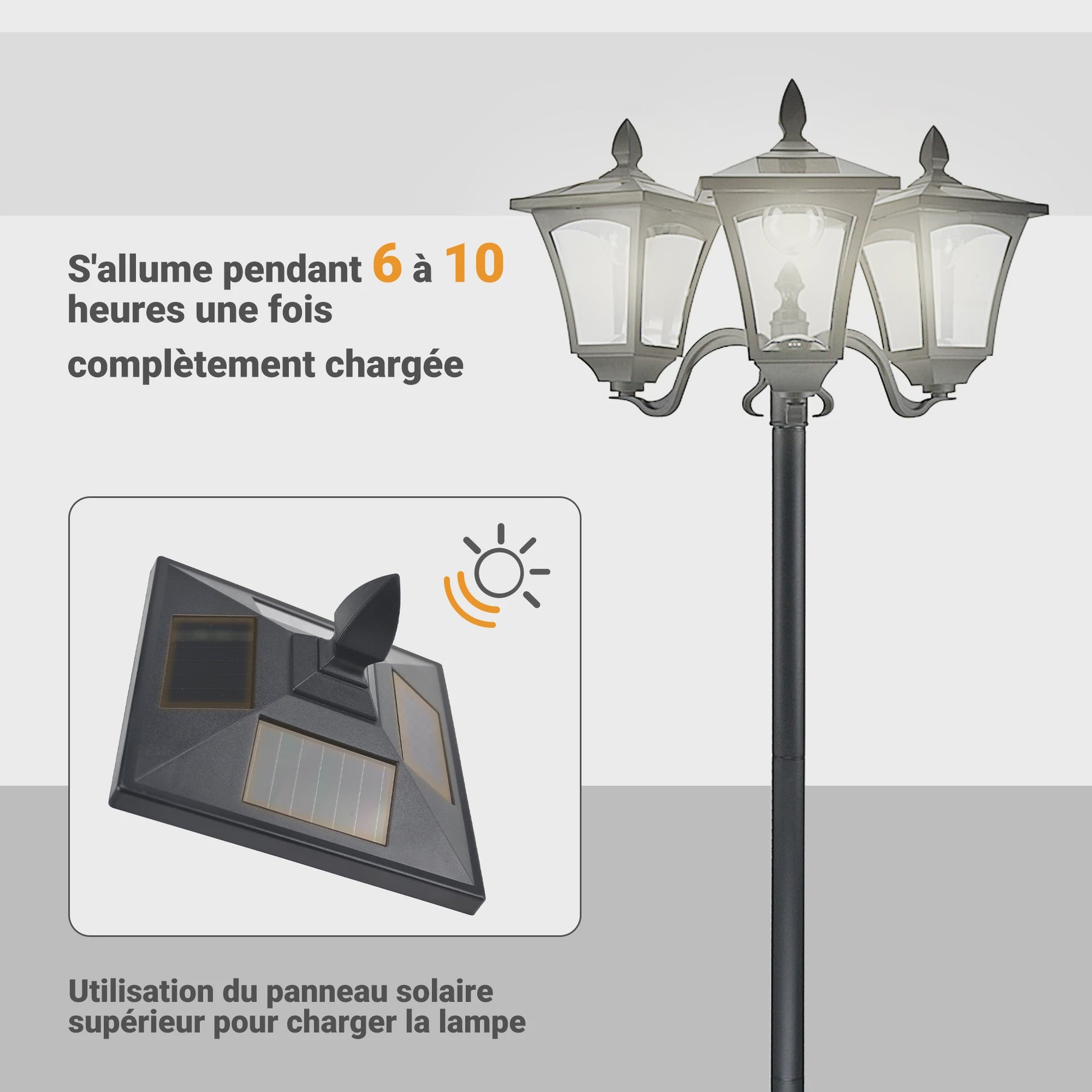 Outsunny Solar LED Tuinlamp met 3 Lampenkappen - H.182.5 cm - IP44