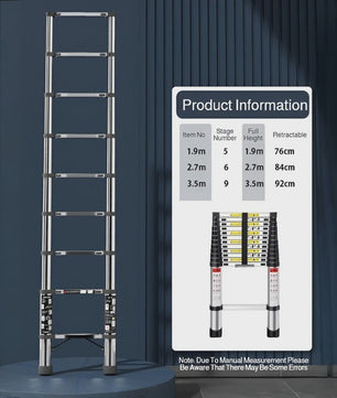 Telescopische Ladder RVS - 1.9m/2.7m/3.5m - Veilig & Multifunctioneel