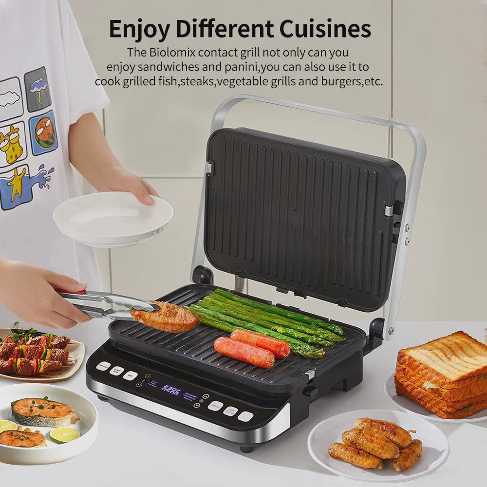 BioloMix Contactgrill 2000W - Panini, Grill, Wafelmaker - Digitaal & 180° Open