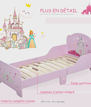 Roze Kinderbed Prinses Kasteel Design 140x70 cm met Lattenbodem - MDF