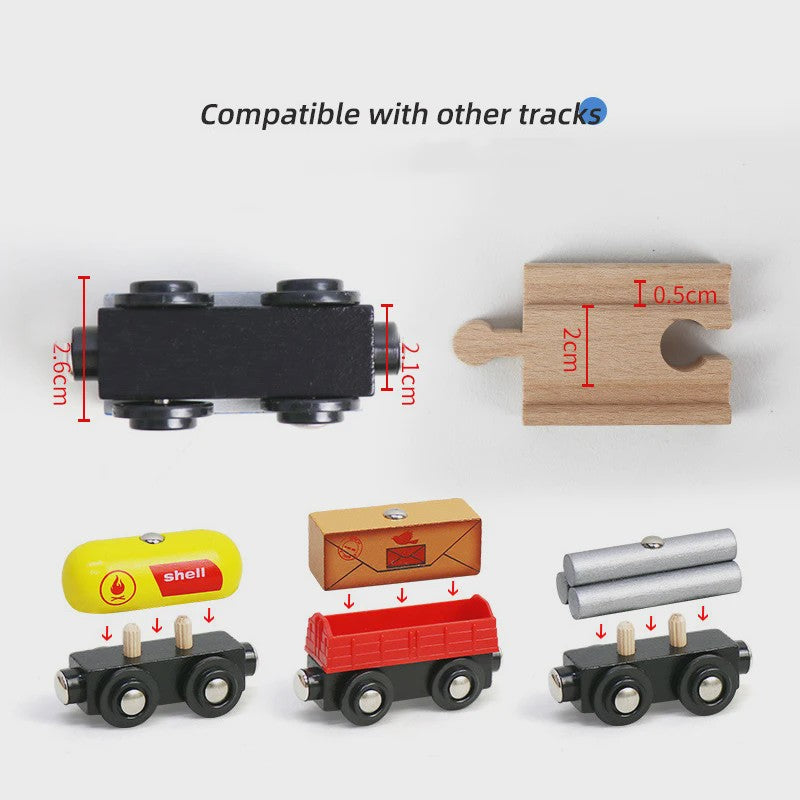 Houten Magneet Treinwagon Set - Uitbreidbaar en Compatibel met Houten Spoorsystemen