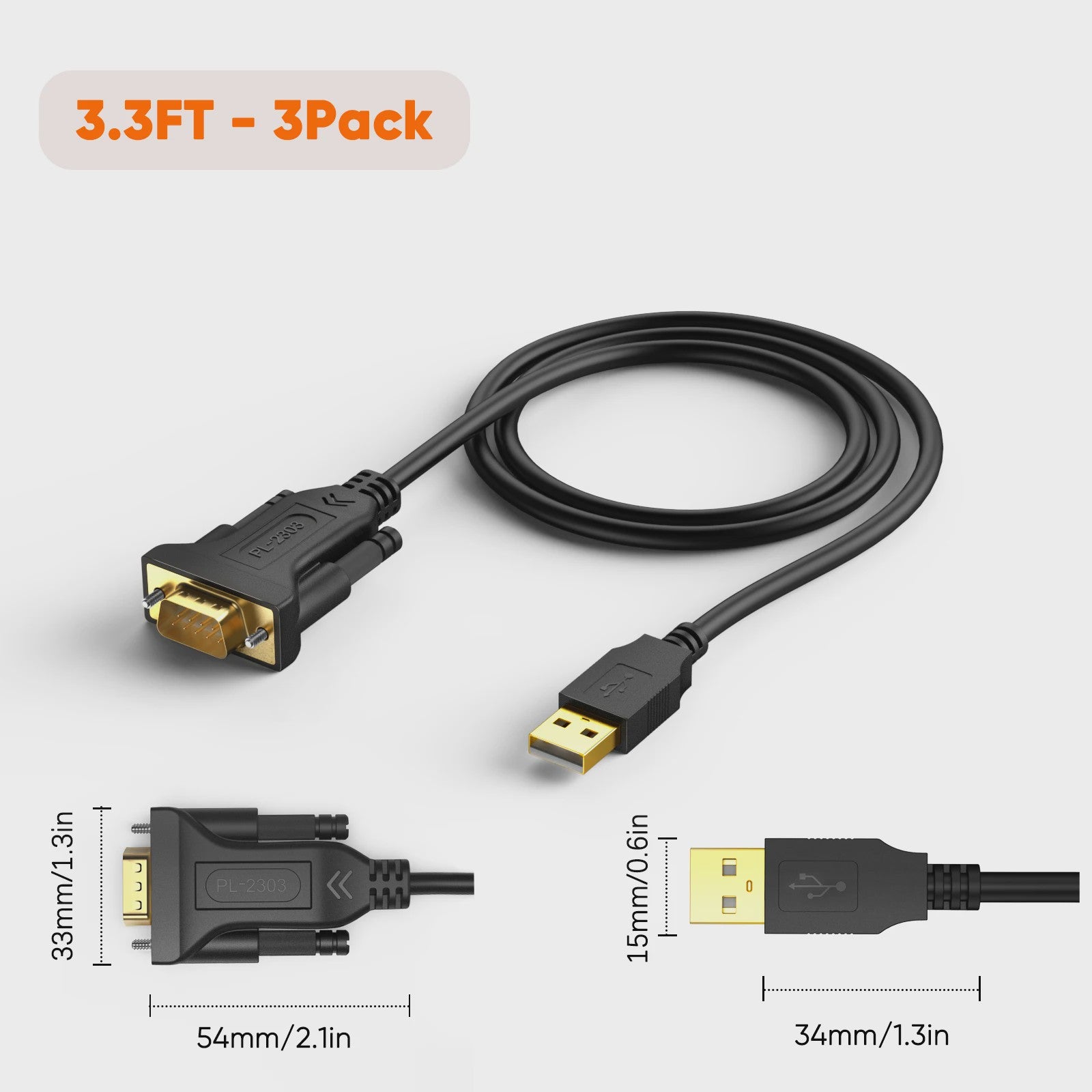 CableCreation USB naar RS232 Serieel Adapter Kabel (DB9 Male, PL2303 Chip) - Goudkleurig, Compatibel met Windows, Linux, Mac
