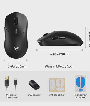 Rapoo VT2 Wireless Gaming Muis - 8K Polling Rate, 26000 DPI, Ultralicht (53g) & Lange Batterijduur