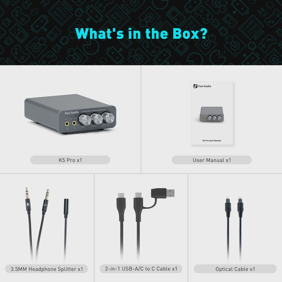 Fosi Audio K5 PRO Mini Gaming DAC & Hoofdtelefoonversterker met Microfoon