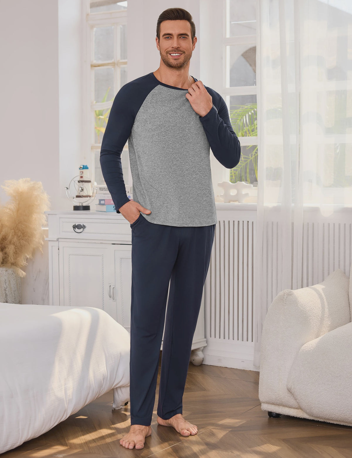 Heren Lange Katoenen Pyjama Set - Comfortabel Loungewear voor Alle Seizoenen
