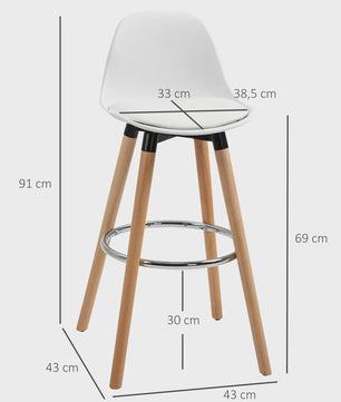 Set van 2 Luxe Barstoelen met Witte PU Bekleding en Houten Poten