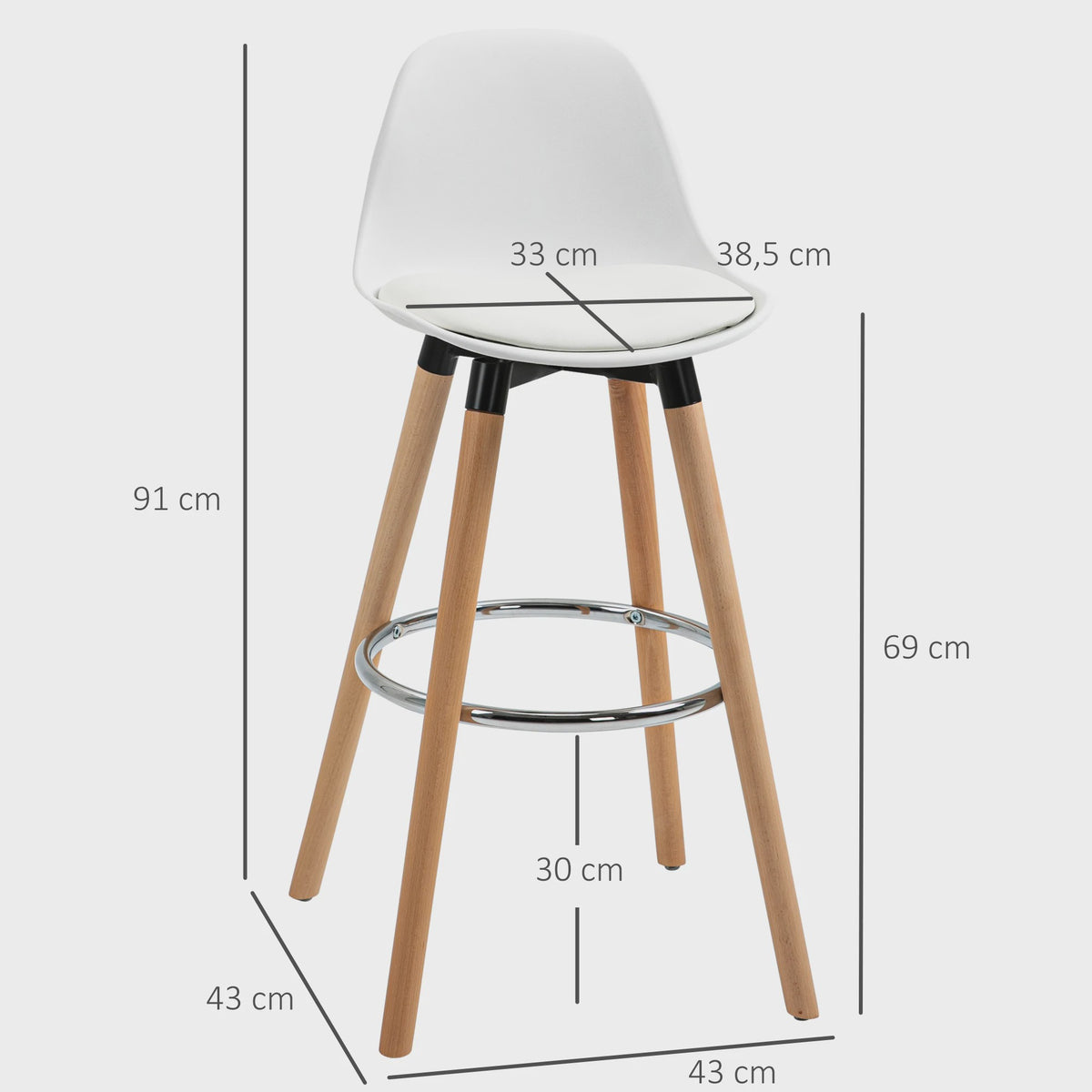 Set van 2 Luxe Barstoelen met Witte PU Bekleding en Houten Poten