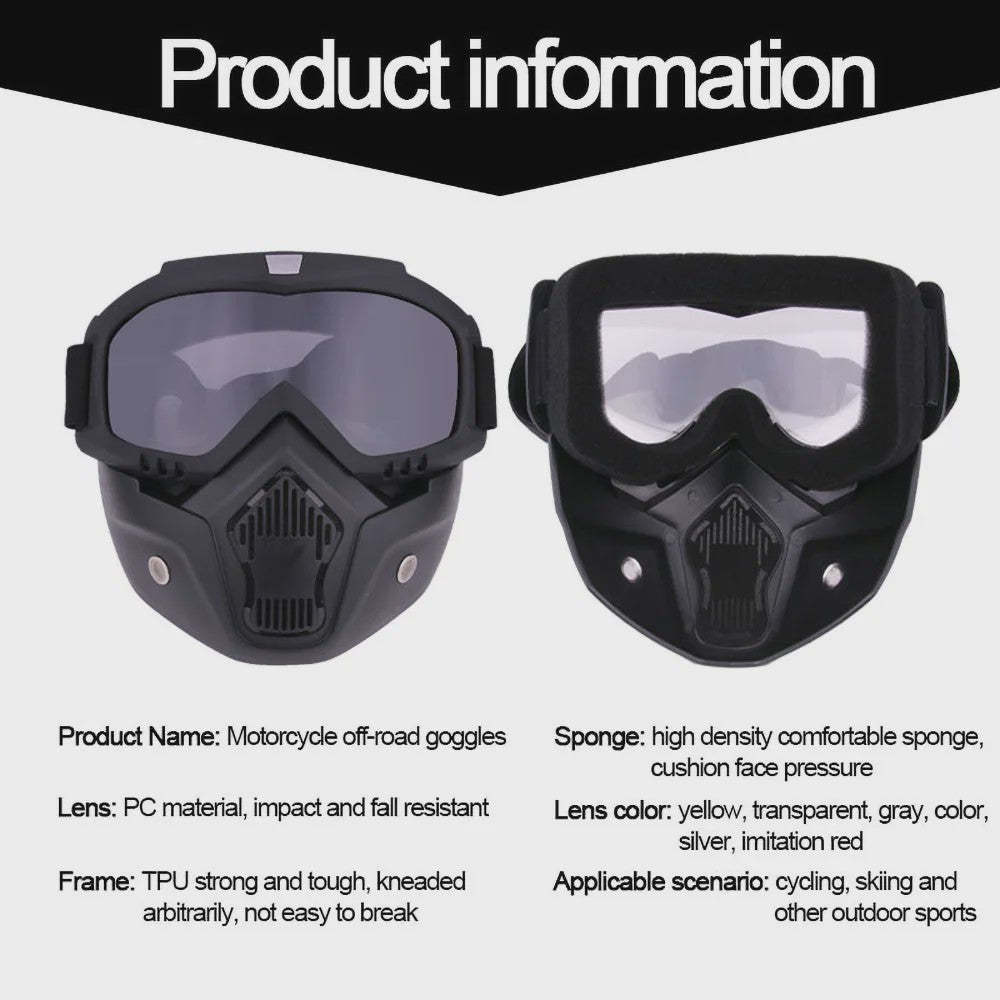 Motorcross Bril met Afneembaar Ademend Masker - Stof- en Impactbestendig