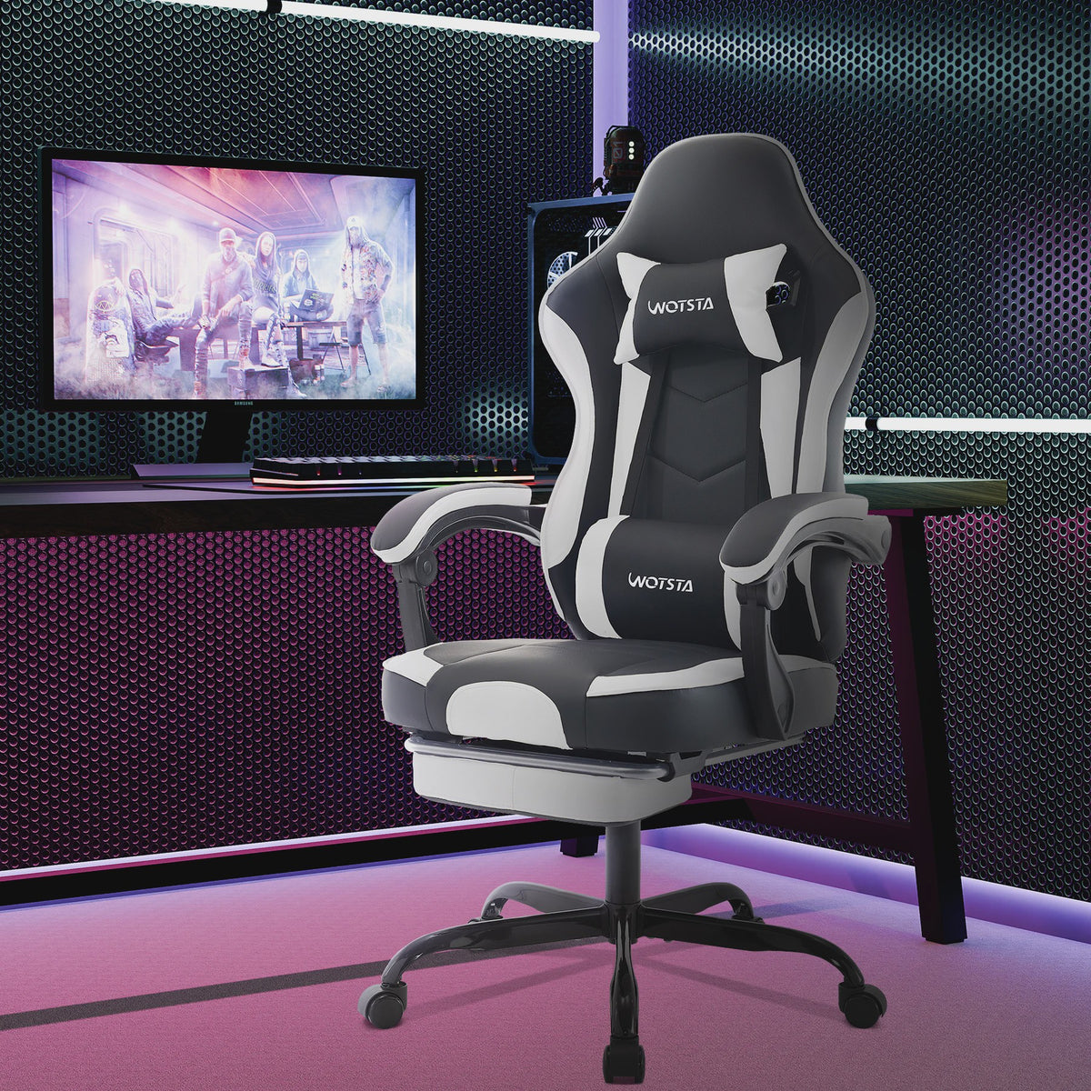 Ergonomische Gaming Stoel met Voetensteun & Lendekussen - Verstelbaar