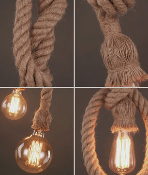 Vintage Hennep Touw Hanglamp - Retro Industriële Plafondlamp met E27 Fitting