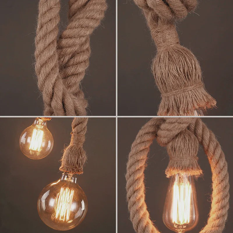 Vintage Hennep Touw Hanglamp - Retro Industriële Plafondlamp met E27 Fitting