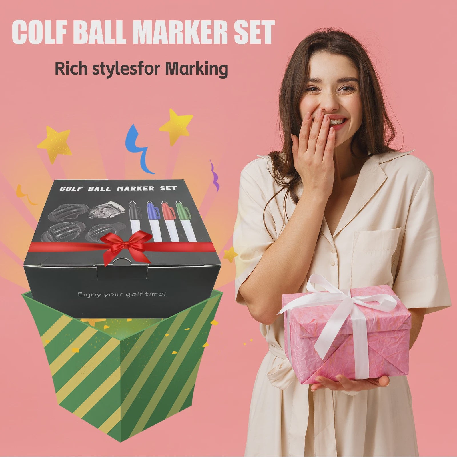 8-delige Golf Bal Lijn Marker Set: 4 Templates & 4 Kleuren Markers voor Betere Slagen
