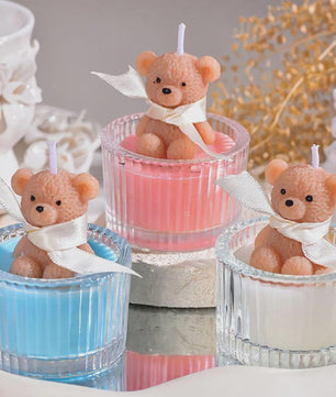 Luxe Geurkaars Teddybeer in Glazen Pot met Lint - Pastel Cadeau voor Vrouwen, Bruiloft & Feestdagen