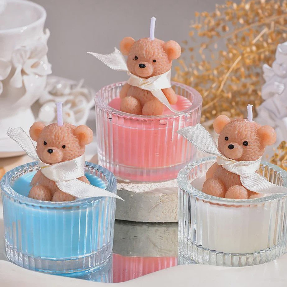 Luxe Geurkaars Teddybeer in Glazen Pot met Lint - Pastel Cadeau voor Vrouwen, Bruiloft & Feestdagen