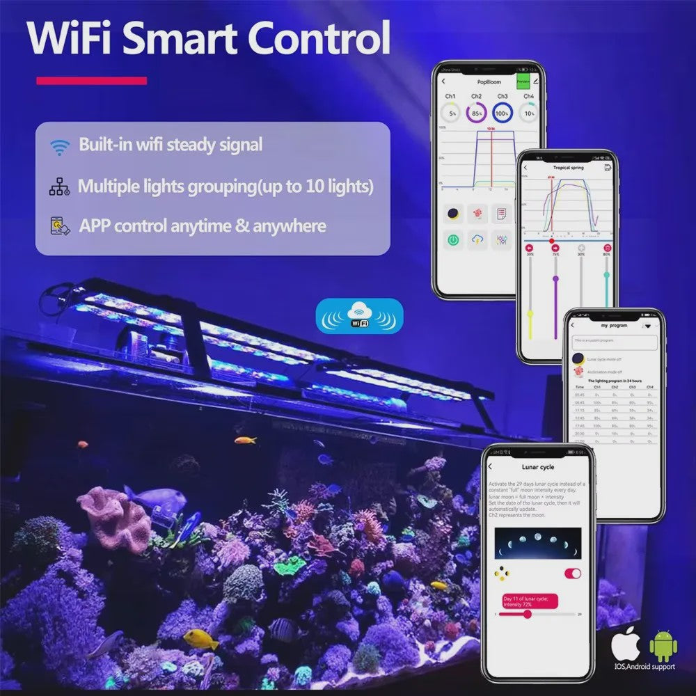 PopBloom Turing75 Marine LED Aquariumverlichting - 80-100cm, Full Spectrum, App-gestuurd