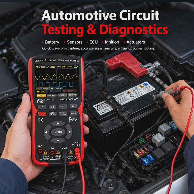 ZOYI ZT-703S: 3-in-1 Oscilloscope, Multimeter & Signaalgenerator (50MHz)