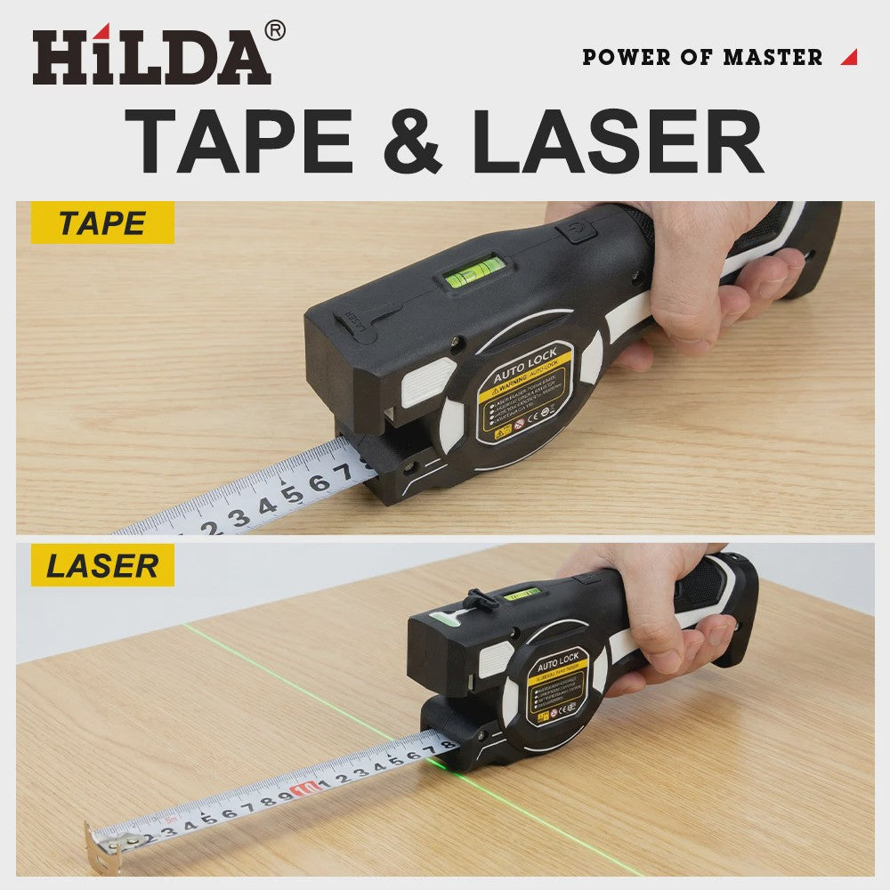 HILDA Laser Meetlint met Groen Laserwaterpas & Automatische Vergrendeling - USB Oplaadbaar