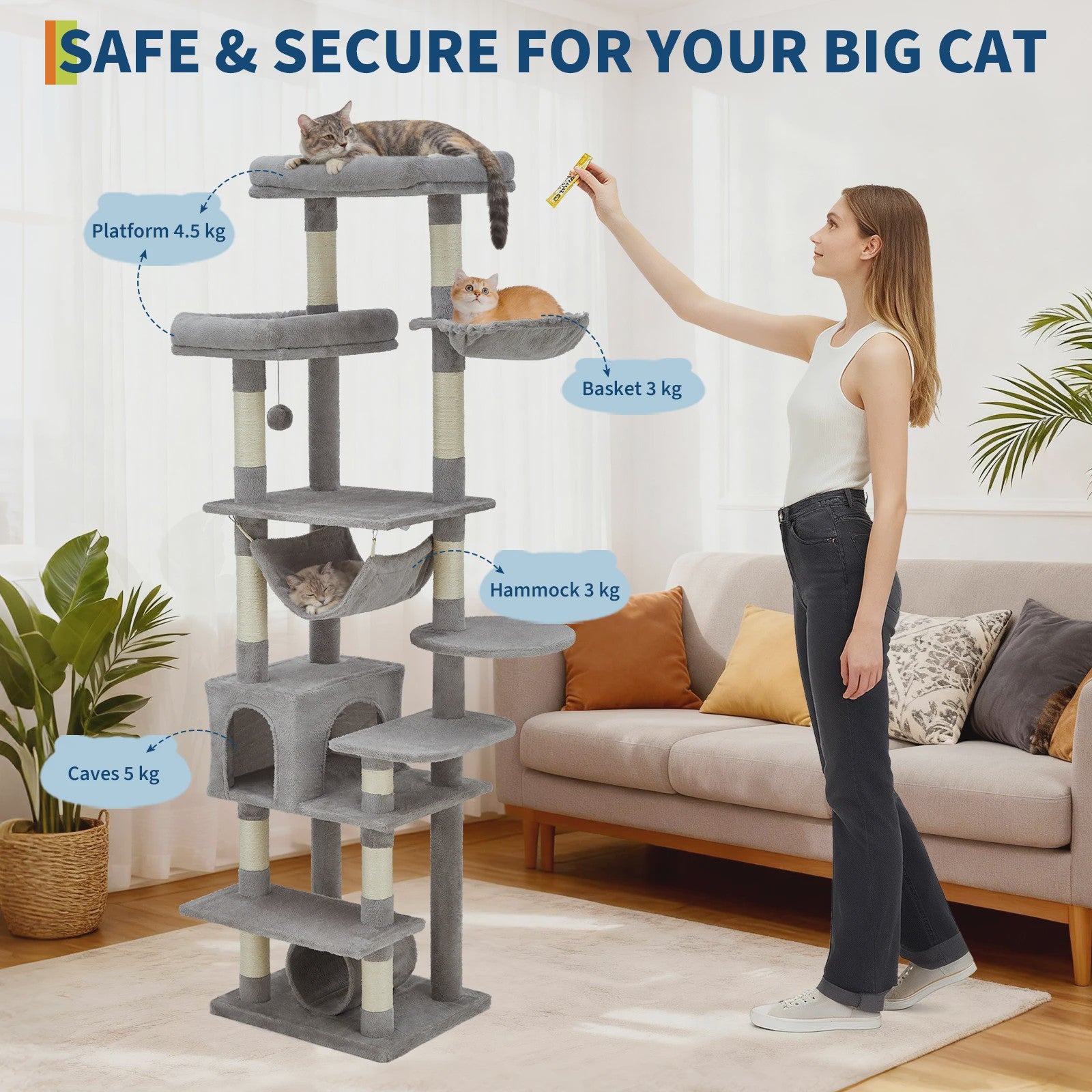Luxe Multi-Level Kattenboom met Krabpalen, Hangmat en Speeltjes - Ideaal voor Grote Katten