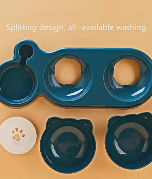 3-in-1 Kattenvoerbak met Waterdispenser en Nekbescherming - Schuin Ontwerp