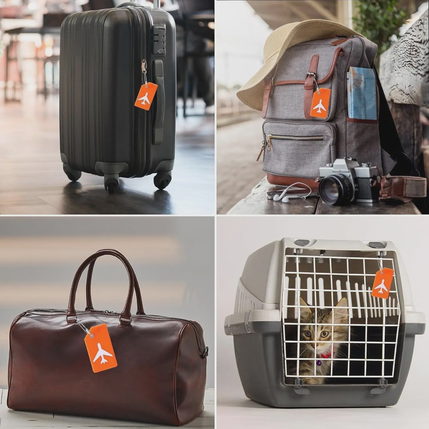 Set van 8 Siliconen Bagagelabels - Kofferlabels met Naam & Adres - Unisex Vliegtuig Reistags