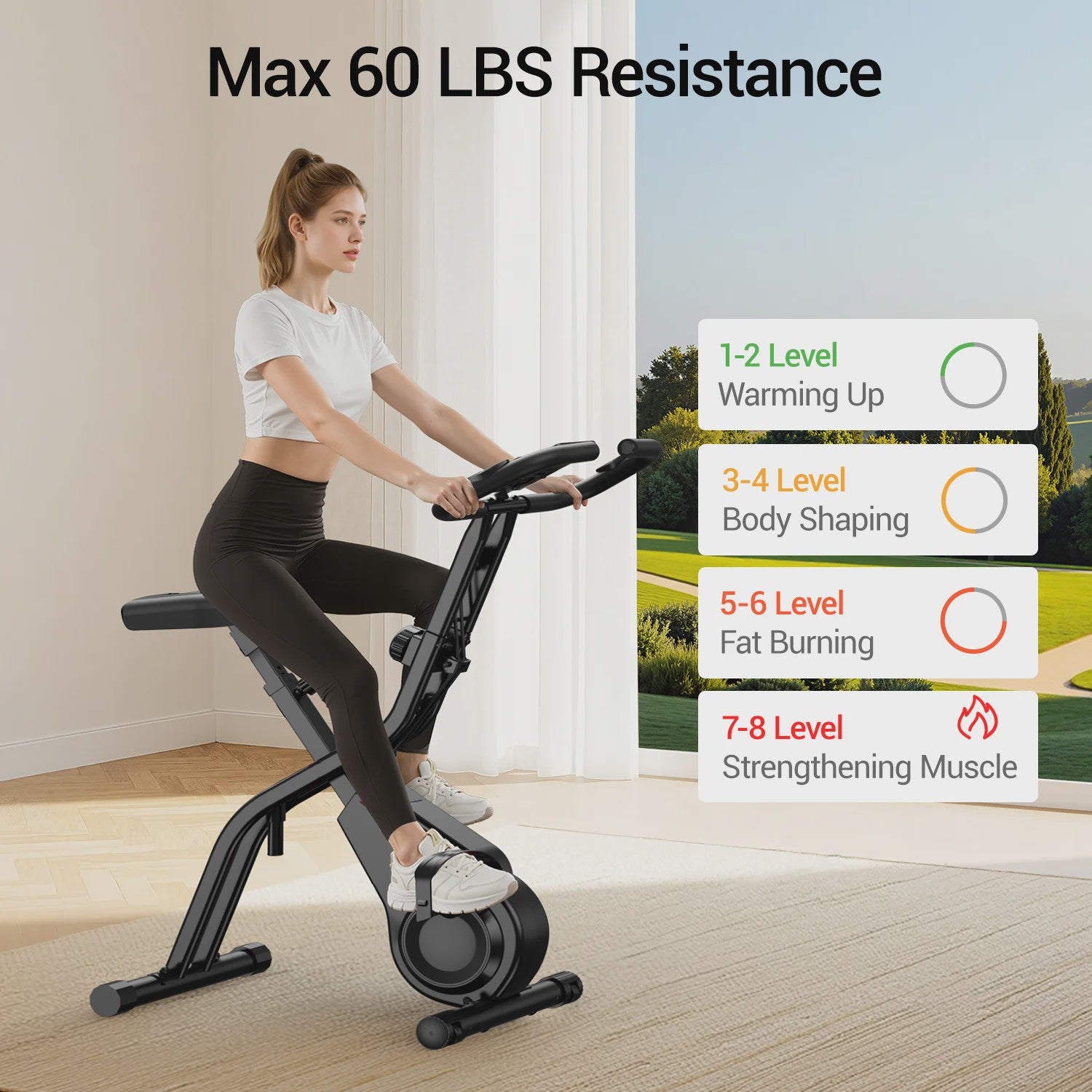 UMAY 5-in-1 Opvouwbare Hometrainer met Rugleuning, 8 Weerstandsniveaus & Weerstandsbanden