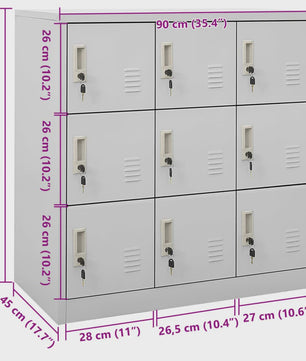 Grijze Lockerkast met Sleutelslot - 9 Vakken - Staal - 90x45x92.5 cm