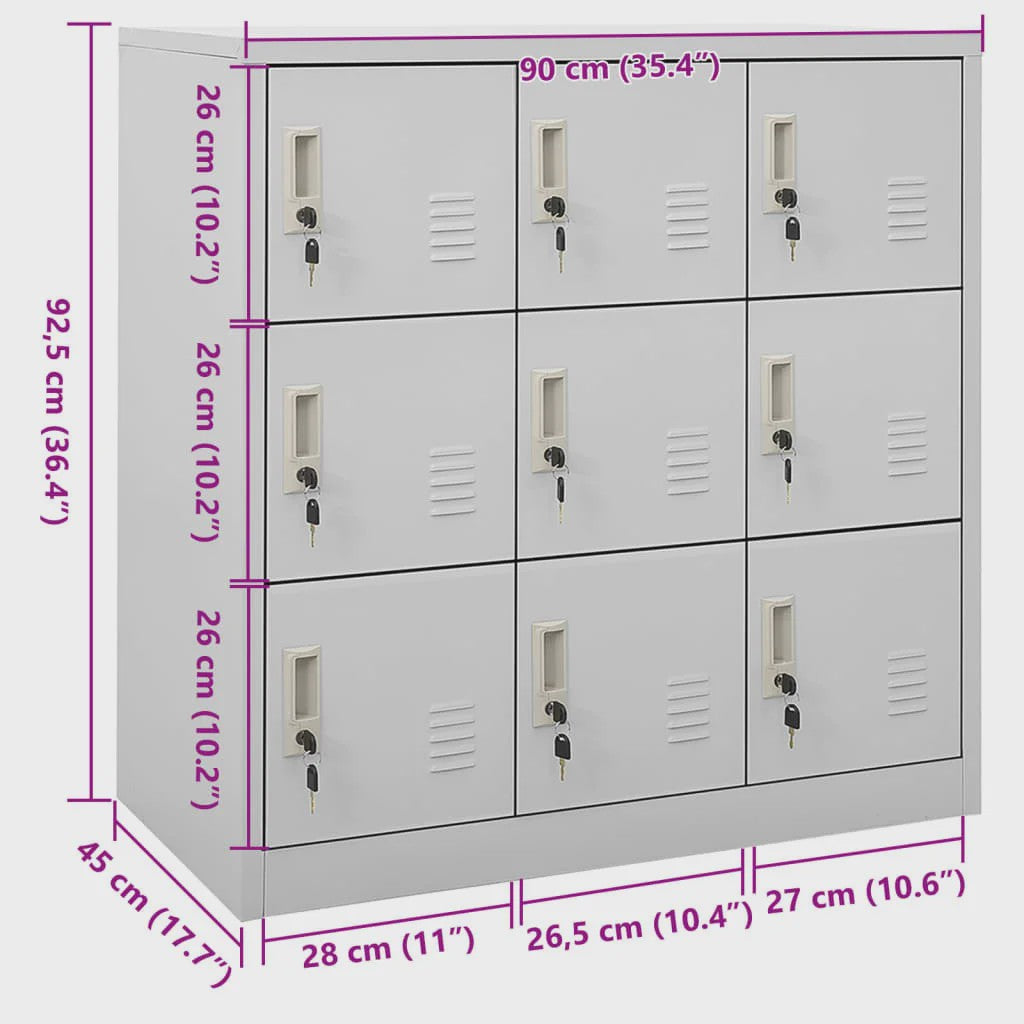 Grijze Lockerkast met Sleutelslot - 9 Vakken - Staal - 90x45x92.5 cm